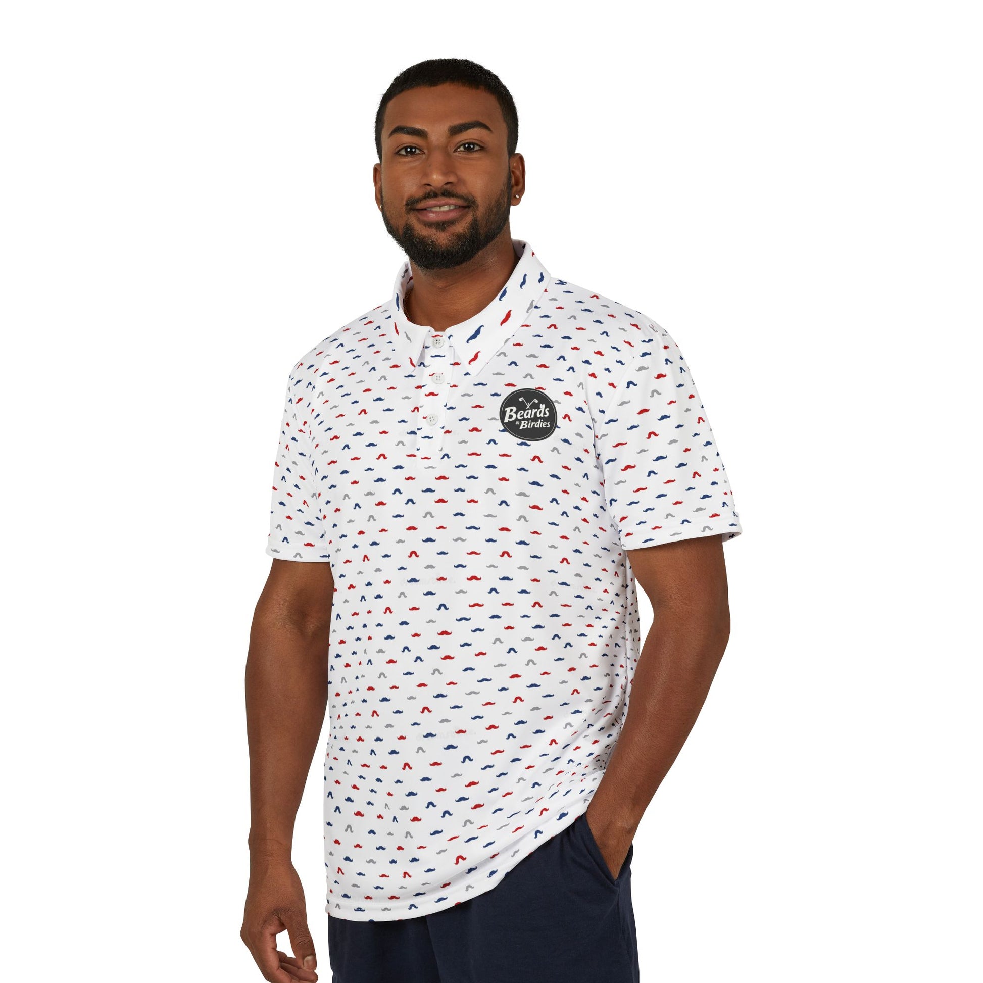 Red white and blue mustache polo